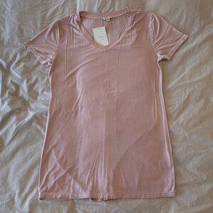 POL Light Pink V-Neck Short Sleeve Tee